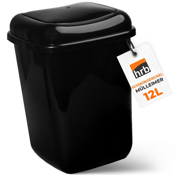 Mülleimer 12l schwarz glänzend, Tonne aus Hartplastik, Küche, Futtertonne