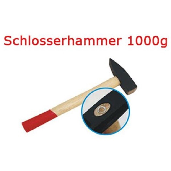 Schlosserhammer 1000 g Schlosser Hammer mit Stiel aus Holz