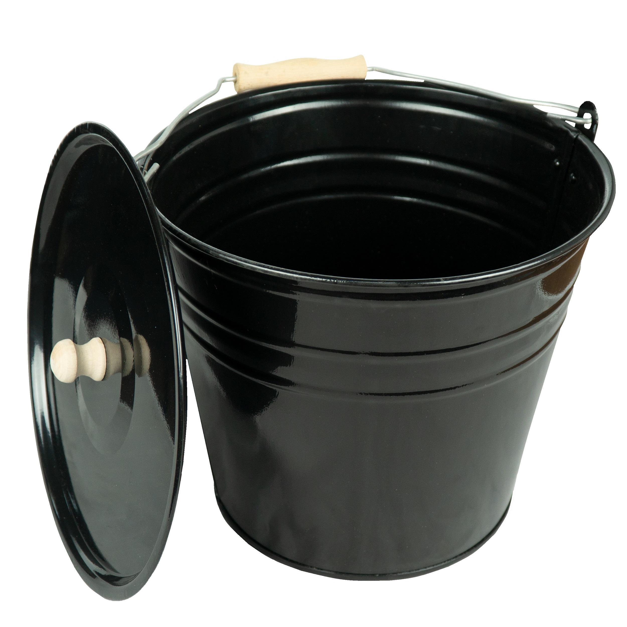 Zinkeimer Ascheeimer mit Deckel schwarz, Größe (12 Liter), ideale Kamin