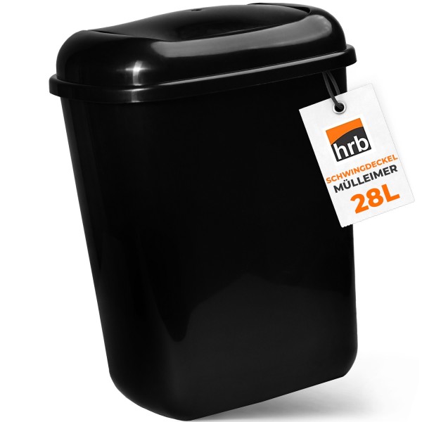 Mülleimer 28l schwarz glänzend, Tonne aus Hartplastik, Küche, Futtertonne-Copy