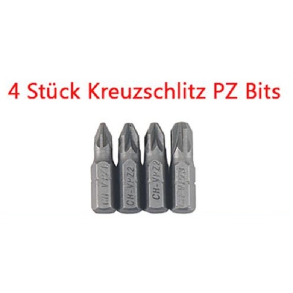 4 Stück Kreuzschlitz Bits 1 x PZ1, 2 PZ2, 1 PZ3 Kreuz Pozidrive Bit CV Pozidriv