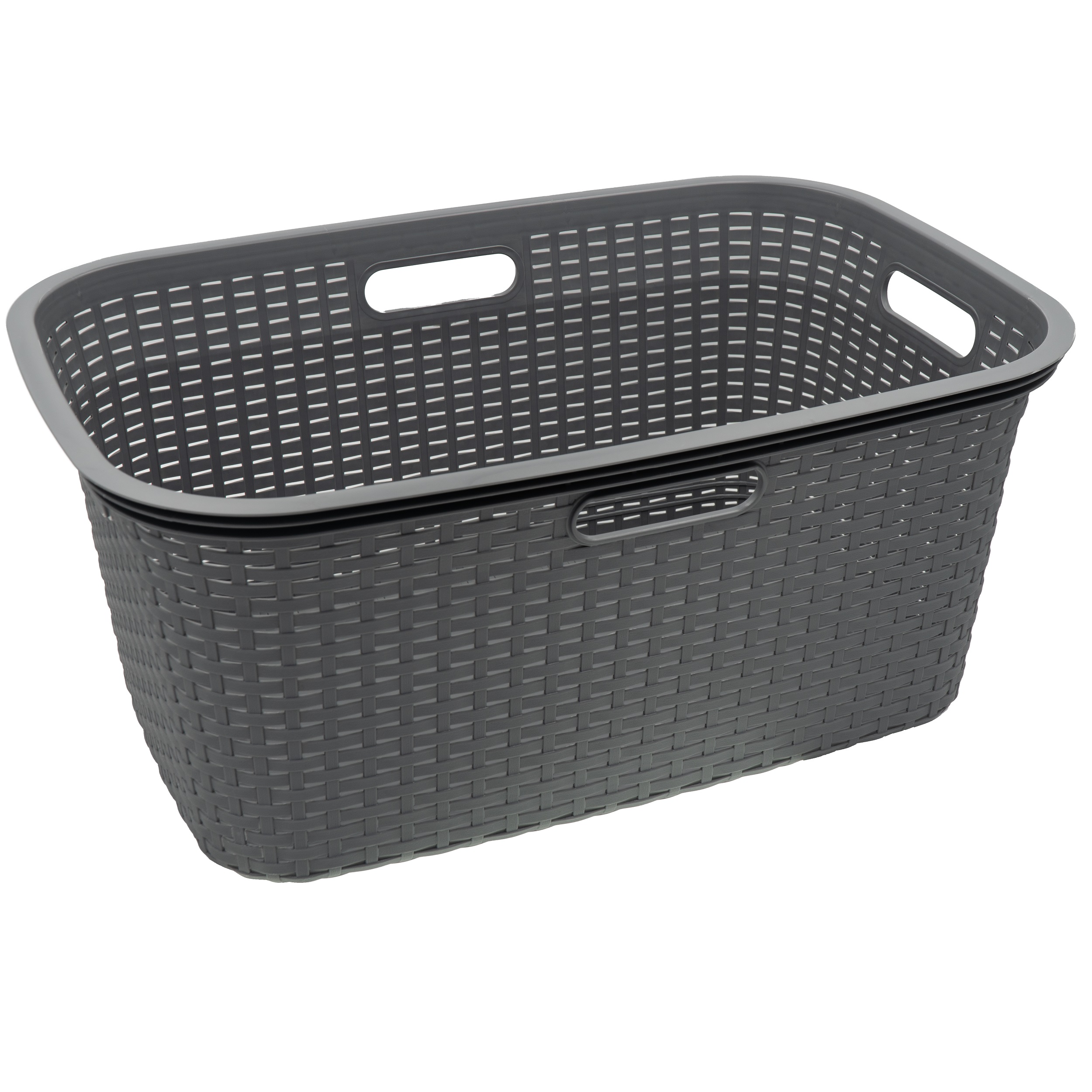 HRB Wäschekorb Plastik Rattan Optik (grau), 40L Wäsche Box Volumen, Wäschesammler