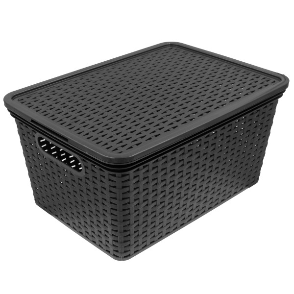 Aufbewahrungsbox mit Deckel Lagerbox Box Korb in Rattan-Optik, 15 Liter, 38x27,5x18,5 cm Kiste
