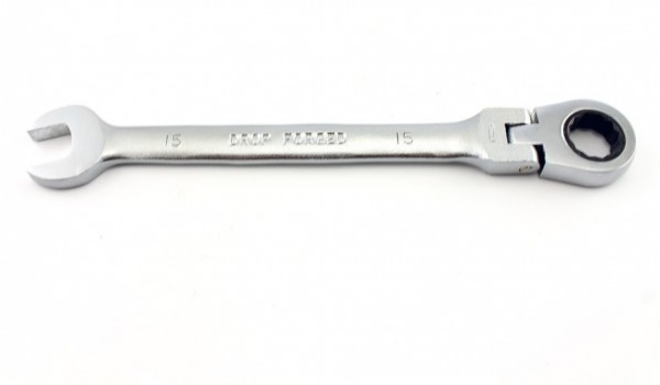 Gabel Knarrenschlüssel 15 mm, Ratschenschlüssel mit Gelenk, Ratschen Ring Maul