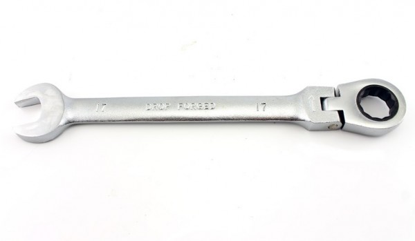 Gabel Knarrenschlüssel 17 mm, Ratschenschlüssel mit Gelenk, Ratschen Ring Maul
