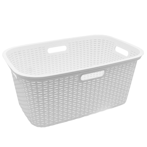 HRB Wäschekorb Plastik Rattan Optik (weiß), 40L Wäsche Box Volumen, Wäschesammler