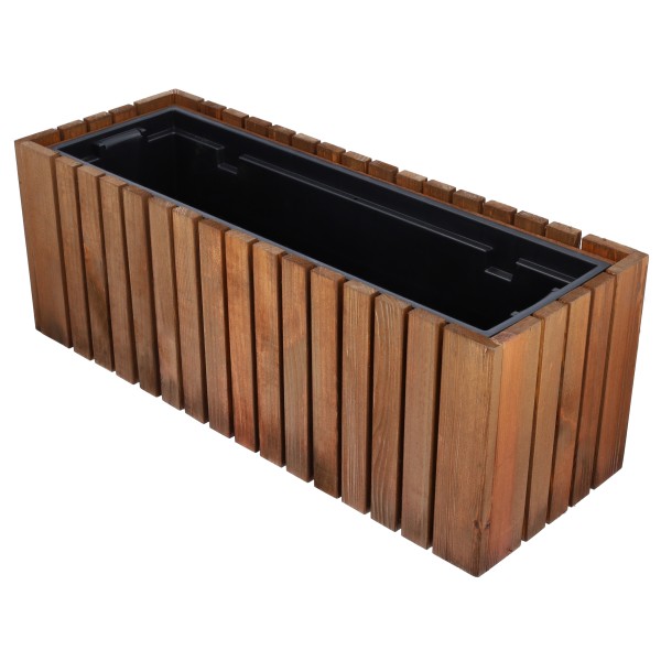HRB Blumentopf Vintage eckig aus Echtholz braun 20 L, hochwertiger Holz Blumenkasten mit Kunststoffw