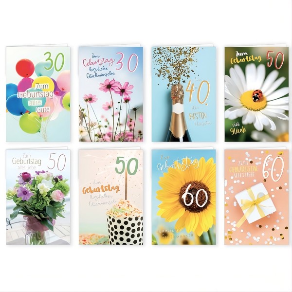 Glückwunschkarte Geburtstag Grußkarte Karte Zahlengeburtstag 30-60 Jahre 11,5x17,5 cm