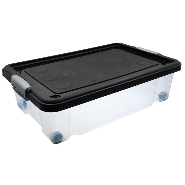 HRB transparente Aufbewahrungsbox Rollbar Unterbettbox mit Deckel Clickverschluss - Ideal für Unterb