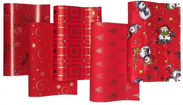 Geschenkpapier Weihnachten verschiedene Motive, Rot 2 x 0,7 m