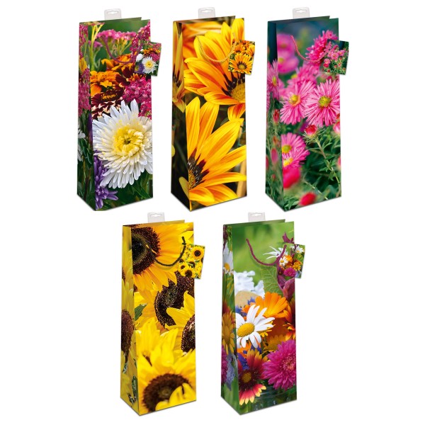 10 Stück Geschenktüte Flaschentüte Blumen - Jumbo 37 x 12 x 10 cm