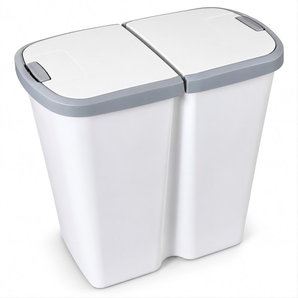 HRB Mülleimer DUO BIN 2x25 Liter Grau Abfalleimer Kosmetikeimer Müllbehälter