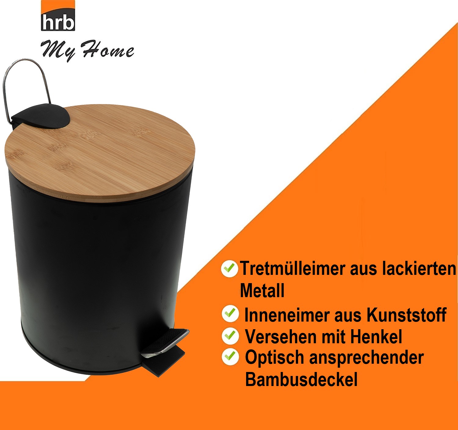 relaxdays Kosmetikeimer Bad Mülleimer 3 l mit Bambusdeckel, Schwarz relaxdays Kosmetikeimer Bad Mülleimer 3 l mit Bambusdeckel, Schwarz