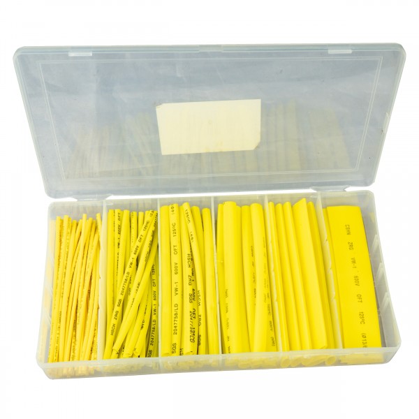 Schrumpfschlauch-Sortiment gelb 100-tlg Set in Box, Schrumpfschläuche