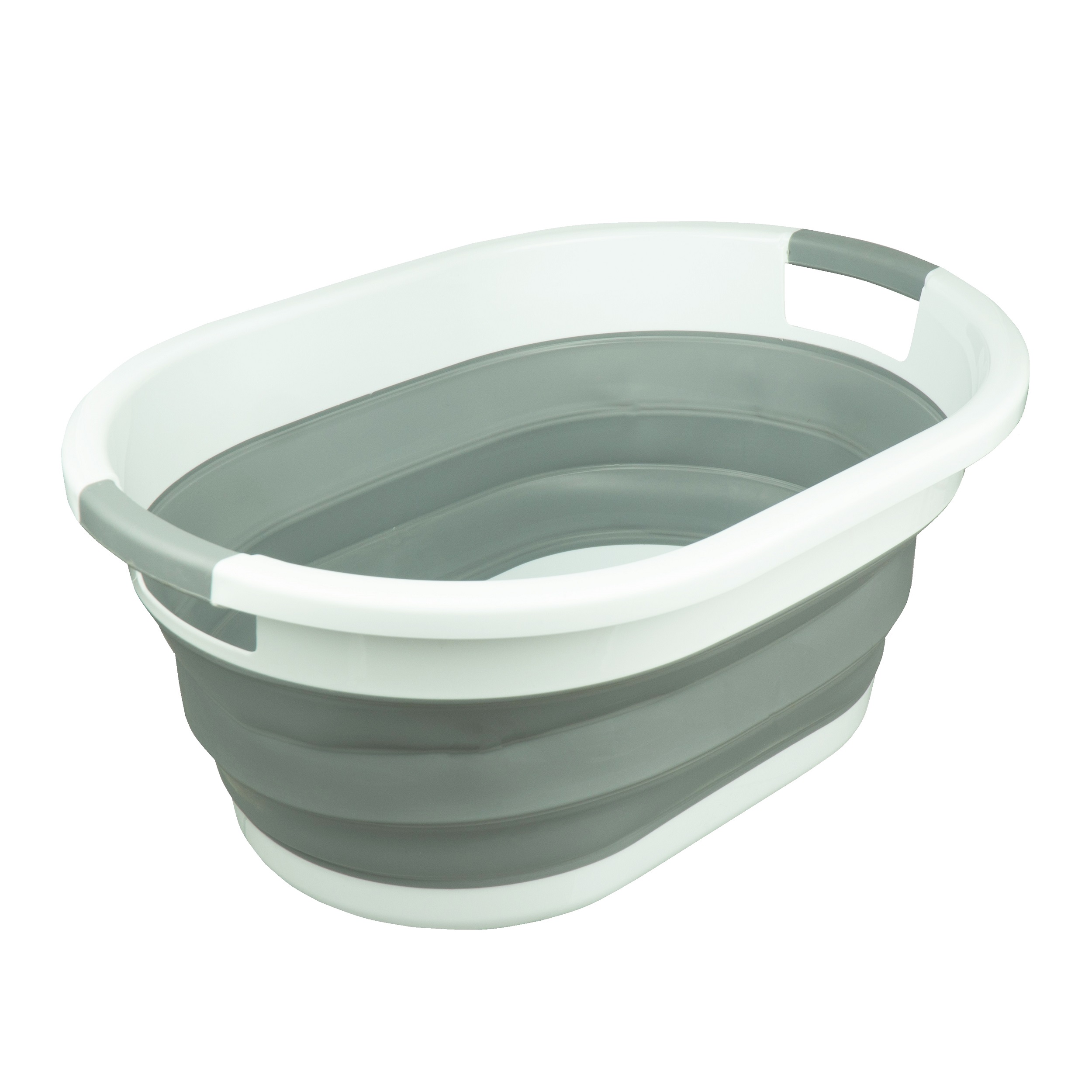 Faltbarer Wäschekorb Plastik weiß/grau, Wäsche Box, Wäschesammler 53