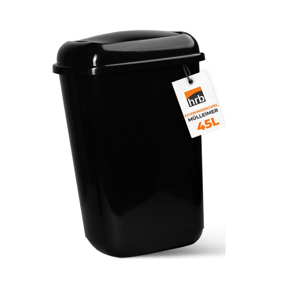 Mülleimer 45l schwarz glänzend, Tonne aus Hartplastik, Küche, Futtertonne