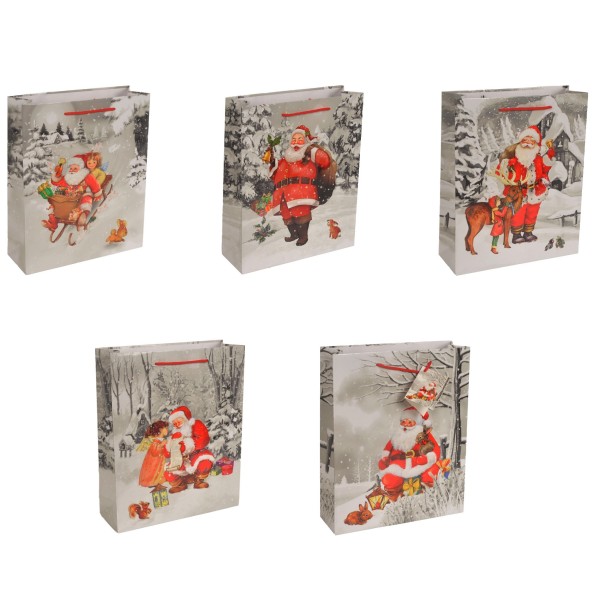 10 Stück Geschenktüten Weihnachten Weihnachtsmann, hoch- Medium 23 x 18 x10 cm