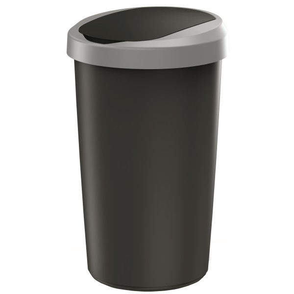 Mülleimer 50L schwarz grau Schwingdeckel, Tonne aus Hartplastik, Küche, Futtertonne