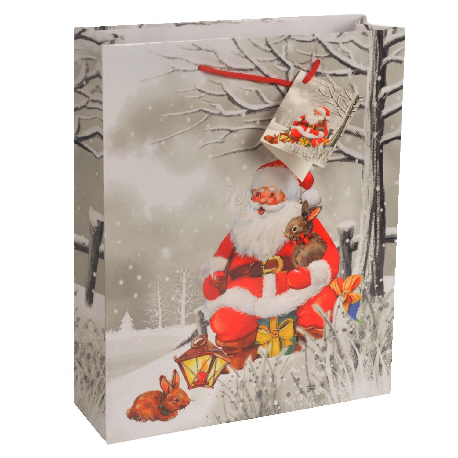 Geschenktüte Weihnachten Weihnachtsmann im Schnee - Groß 32 x 26 x 13 cm